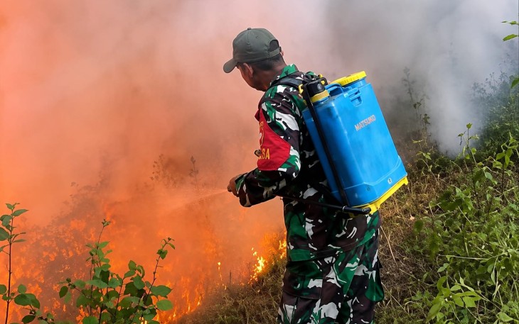 Prajurit TNI dan Warga Berjibaku di Tengah Kepungan Api Hutan Ngrayun