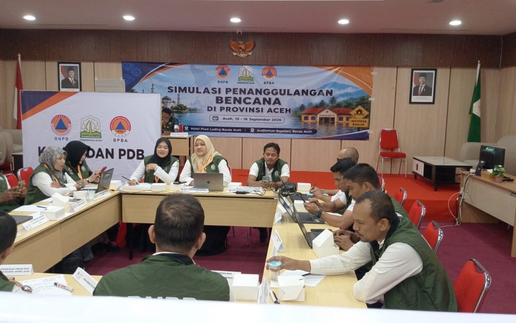 BNPB menyelenggarakan peningkatan kapasitas daerah wilayah Aceh melalui penyusunan renkon bahaya banjir, gladi ruang dan posko di Kota Banda Aceb, Aceh, pada 15-16 September 2026