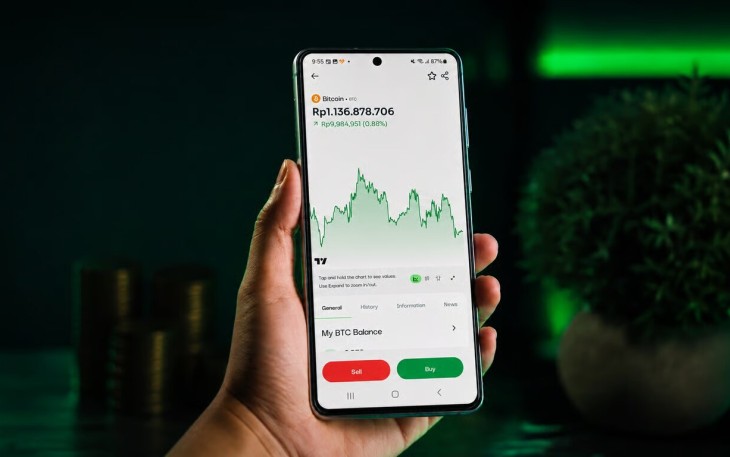Ilustrasi pergerakan BItcoin (BTC) di aplikasi FLOQ