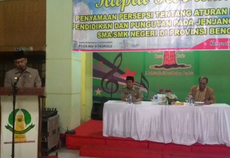 Rakor Penyamaan Persepsi Tentang Aturan Pembiayaan Pendidikan dan Pungutan Pada Jenjang Pendidikan SMASMK Negeri di Provinsi Bengkulu.
