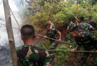 Personel TNI Kompak Bantu Padamkan Kebakaran Lahan di Desa Salo