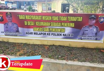 spanduk yang terbentang bertuliskan instruksi Kapolres Labuhanbatu