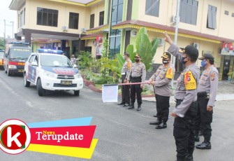 Kapolres Batu Bara saat melepas 10 ton sembako bantuan dari Kapolri Jenderal Pol Idham Aziz SH M.Si