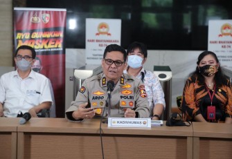 Kepala Divisi Hubungan Masyarakat Mabes Polri Irjen Argo Yuwono saat konferensi pers di Mabes Polri, Jakarta selatan, Jumat (23/10).