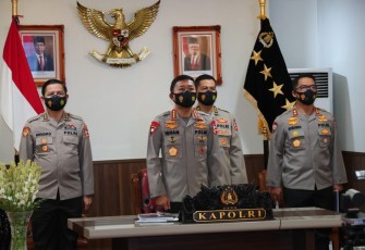Kapolri Jenderal Idham Azis dalam acara rilis akhir tahun Polri 2020 yang digelar secara virtual, di Gedung Bareskrim Polri, Jakarta Selatan, Selasa (22/12/2020).