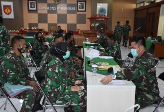 Ketua Tim Pengawas Post Audit Itjenad, Brigjen TNI Pujiyanto, S.E.,M.M melakukan  kunjungan di Korem 072/Pamungkas. Rombongan tim Wasrik diterima Danrem 072/Pmk Brigjen TNI Ibnu Bintang Setiawan, S.I.P., M.M di Aula Makorem, Kamis (18/2/2021).