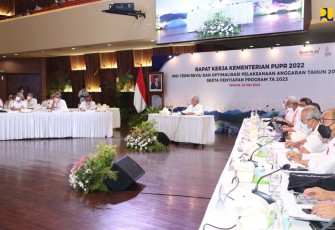 Menteri PUPR saat memimpin raker membahas Mid-Term Review 2022