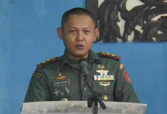 Dandim saat memberikan sambutan dalam acara pelantikan PPM di gedung Sanggam