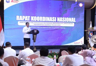 Sekjen Kemendagri Suhajar Diantoro dalam Rakornas di Hotel Mercure Harmoni, Jakarta, Rabu (28/9/2022).