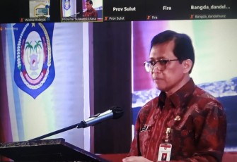 Dirjen Bina Pembangunan Daerah Kemendagri Restuardy Daud saat hadir pada acara Musrenbang Regional Sulawesi Tahun 2023 dan Musrenbang RKPD Provinsi Sulawesi Utara Tahun 2024 pada, Kamis (27/04/2023) di The Sentra Manado, Sulawesi Utara.