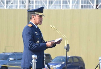Wadan Koharmatau Marsma TNI Joseph Rizki Prabowo saat membacakan pernyataan Kasau