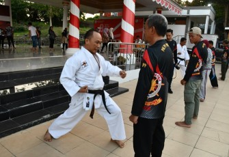 Pj Gubernur Sulbar Prof Zudan Arif Fakrulloh saat melatih karate