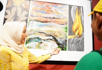 Pamera Lanskap Gus Mus di OHD Museum Magelang, Minggu (12/3).