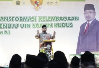 Menteri Agama Yaqut Cholil Qoumas di Kampus IAIN Kudus, Kamis (11/5)
