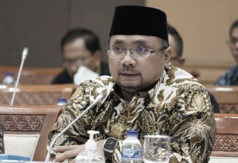 Menag Yaqut Cholil Qoumas saat raker bersama Komisi VIII DPR RI di Jakarta, Kamis (31/8)