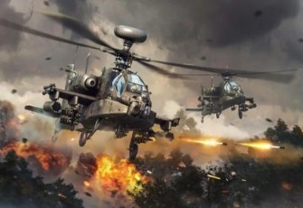 Manuver Helikopter Serang AH-64E Apache. ilustrasi