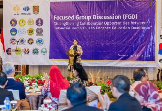 Puan saat Hadiri FGD PKNU Korsel di di kampus Universitas Negeri Semarang (UNNES), Semarang, Kamis (22/6/2023).