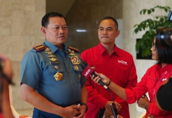 Panglima TNI Laksamana TNI Yudo Margono, S.E., M.M., saat menerima kunjungan CEO tvOne dan jajaran redaksi, di Mabes TNI, Cilangkap, Jakarta Timur, Kamis (21/9/2023).