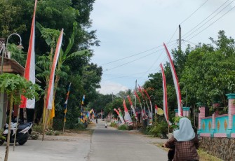 "Tampak umbul umbul terpasang di kanan kiri jalan menuju lokasi TMMD Reg ke-117 desa Gentungan kecamatan Mojogedang"