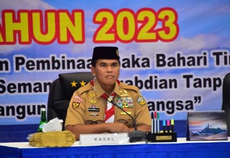 Kasal Laksamana TNI Muhammad Ali selaku Ketua Majelis Pembimbing Pramuka Saka Bahari Tingkat Nasional saat memimpin Rapim Saka Bahari Nasional Tahun 2023, di Auditorium Denma Mabesal Cilangkap, Jakarta Timur, Selasa (14/3). 