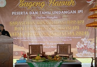 Ketua BPP IPI Bagus Hartawan memberikan sambutan dalam acara sarasehan konsolidasi dan launching aplikasi IPI, di Lembah Manah Mataram, Karangpandan, Kabupaten Karanganyar, Minggu (25/8/2024)
