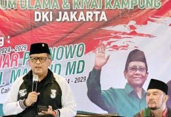 Sekretaris TPN Ganjar-Mahfud, Hasto Kristiyanto saat menghadiri deklarasi dukungan forum ulama dan kiai kampung (ful kimpung) di Jakarta, Jumat (12/1/2024).