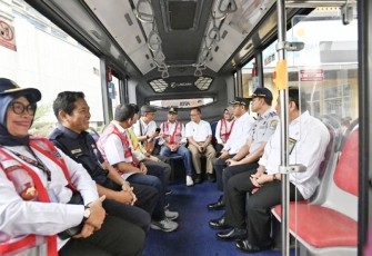 Menhub Budi Karya Sumadi saat launching BISKITA Trans Bekasi Patriot