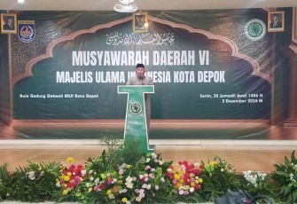 Wali Kota Depok, Mohamad Idris saat memberikan sambutan pada Musda MUI ke-VI, Senin (02/12/24).
