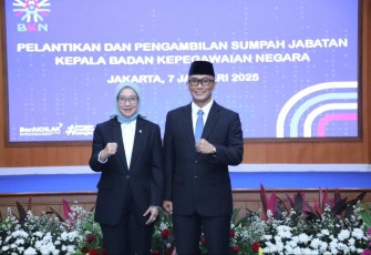 MenPANRB Rini Widyantini foto bersama Kepala BKN Prof Zudan Arif Fakhrulloh di Jakarta, Selasa (7/1/2025)