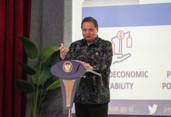 Menteri Koordinator Bidang Perekonomian Airlangga Hartarto saat menyampaikan keynote speech