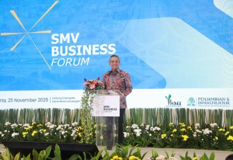 Wamenkeu Suahasil Nazara saat berbicara pada Forum Bisnis SMV 2025, Selasa (25/110 di Jakarta.