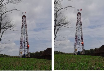 Rig di lokasi sumur tua yang terletak di WKP Pertamina EP Field Cepu Zona 11 di Klepo-Ngantru  Desa Tambakmerak Kabupaten Bojonegoro, Jawa Timur