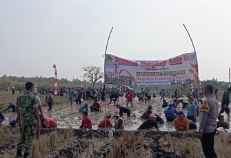 Festival Tangkap Lele Meriahkan HUT Ke-81 RI, Babinsa Dagangan Hadir Dampingi Warga di Persawahan