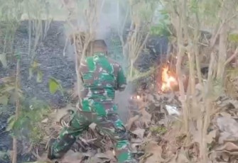 Koramil Tanggunggunung Gerak Cepat Padamkan Kebakaran Hutan di Desa Ngepoh