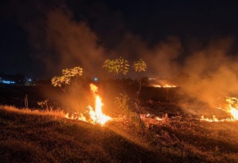 Pemadaman api di lahan tebu