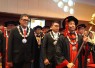 Pimpinan Universitas Pertamina bersama Presiden  Direktur Pertamina Foundation Agus Mashud S. Asngari dan Direktur Penunjang Bisnis PT Pertamina (Persero) M.Erry Sugiharto dalam acara Wisuda ke-XIV Universitas Pertamina, di Gedung Sasana Kriya TMII, Senin (25/5/2026).